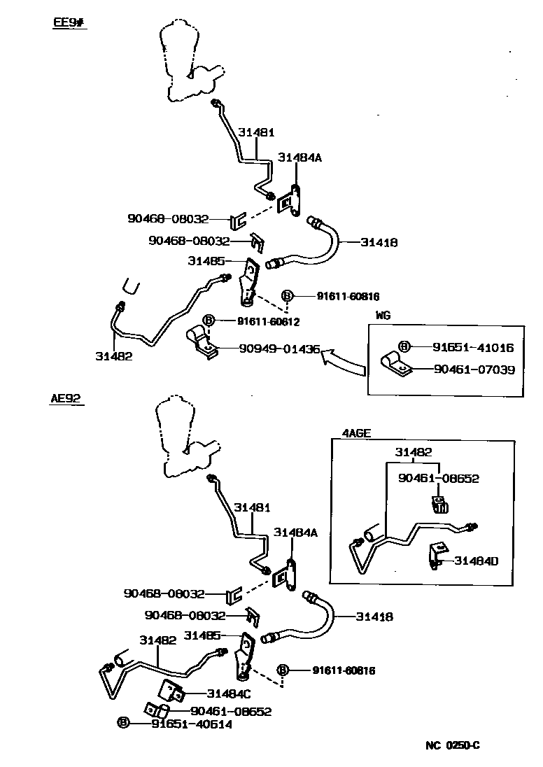 Toyota COROLLA 离合器踏板和挠性软管 EPC diagram — NC0250C