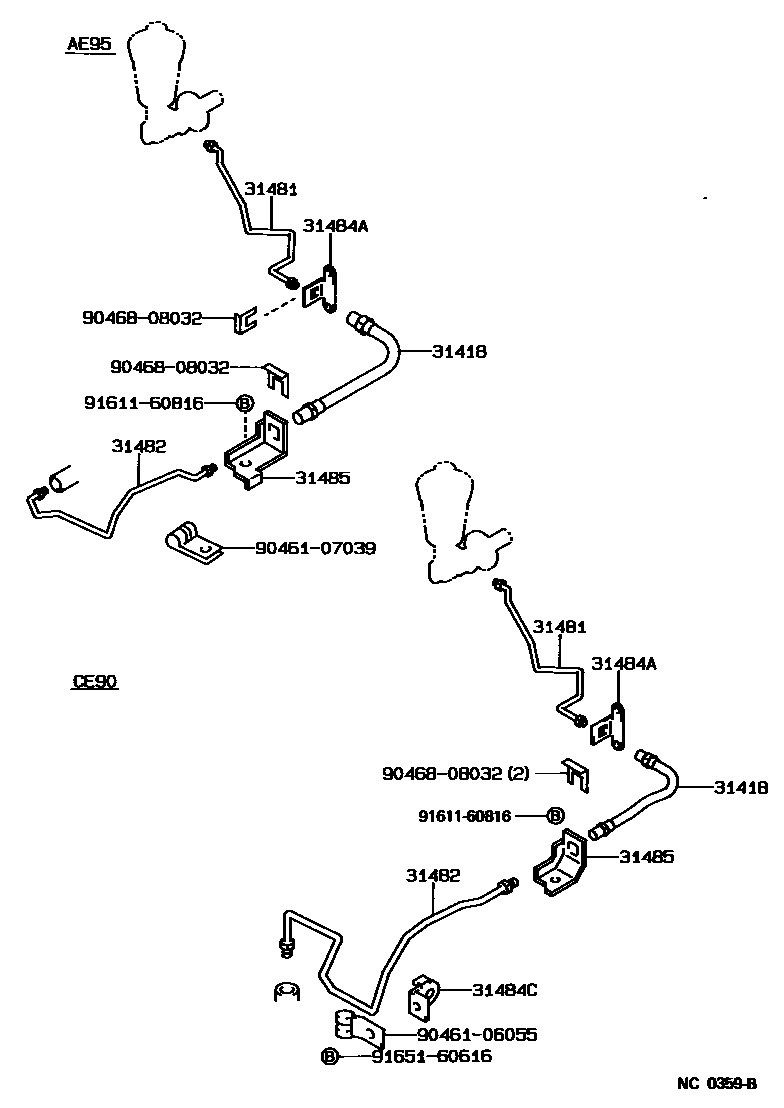 Toyota COROLLA 离合器踏板和挠性软管 EPC diagram — NC0359B