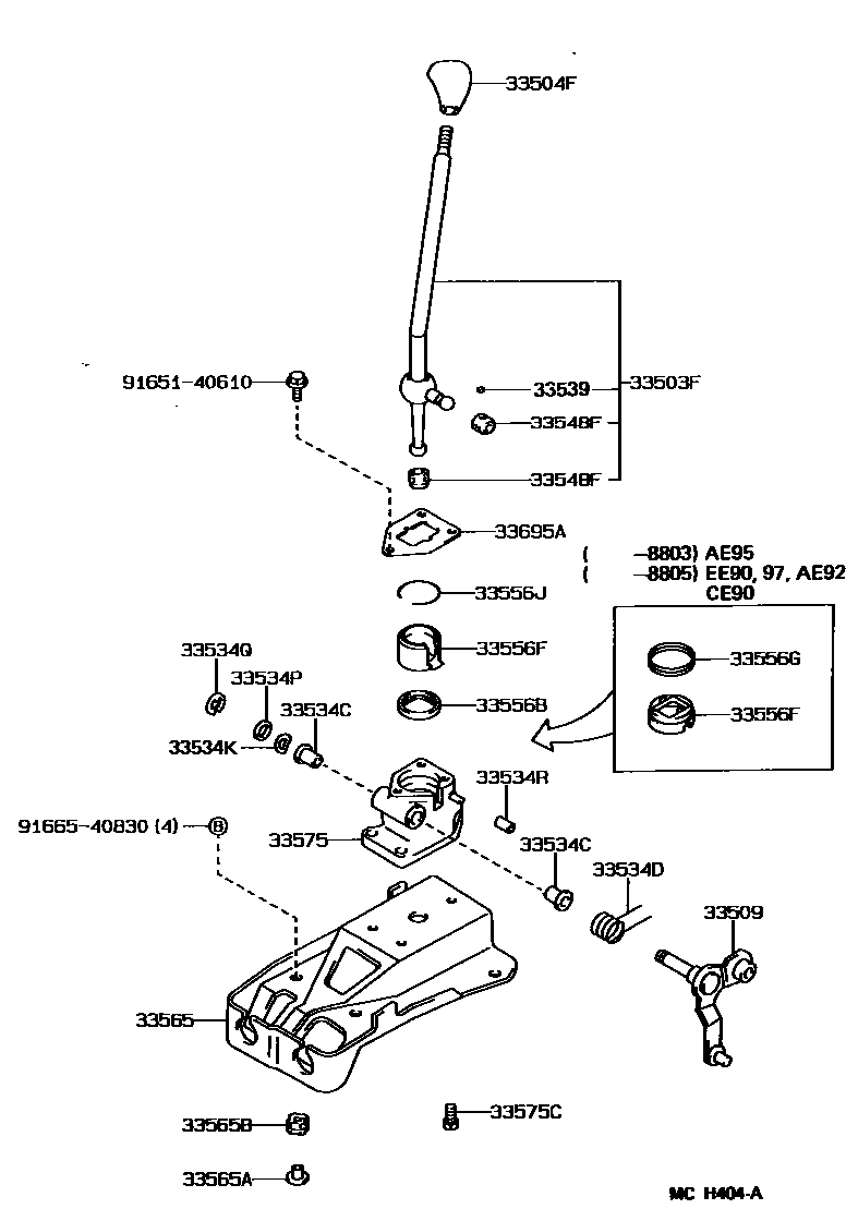 Toyota COROLLA Shift Lever & Retainer EPC diagram — MCH404A