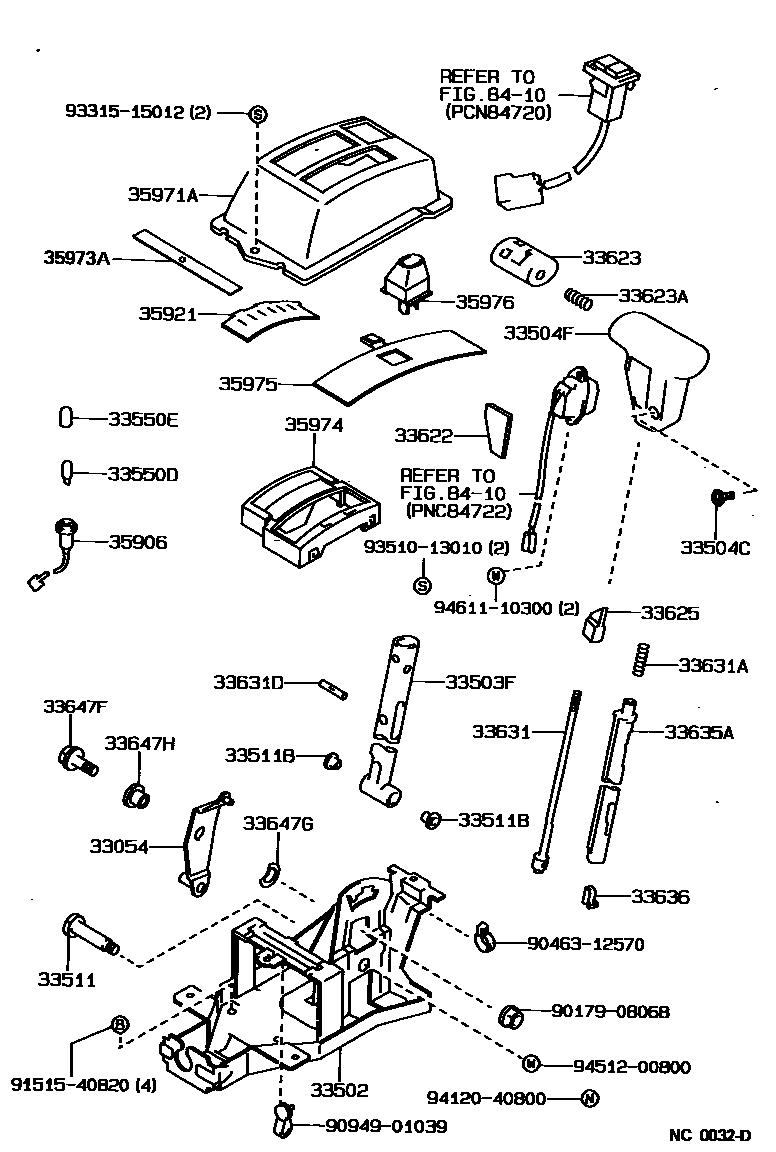 Toyota COROLLA Shift Lever & Retainer EPC diagram — NC0032D
