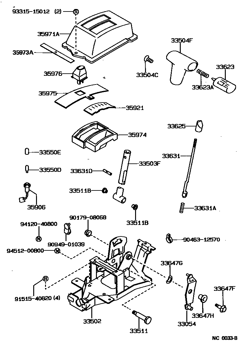 Toyota COROLLA Shift Lever & Retainer EPC diagram — NC0033B