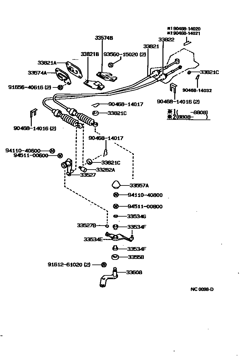 Toyota COROLLA Shift Lever & Retainer EPC diagram — NC0098D