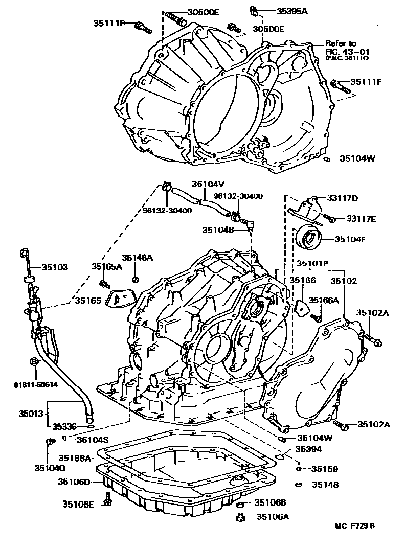 Toyota COROLLA 变速器壳和油底壳(ATM) EPC diagram — MCF729B