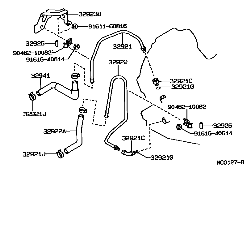 Toyota COROLLA 变速器油冷却器和配管(ATM) EPC diagram — NC0127B