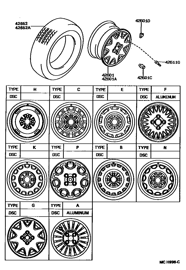 Toyota COROLLA 车轮和车轮盖 EPC diagram — MCH996C