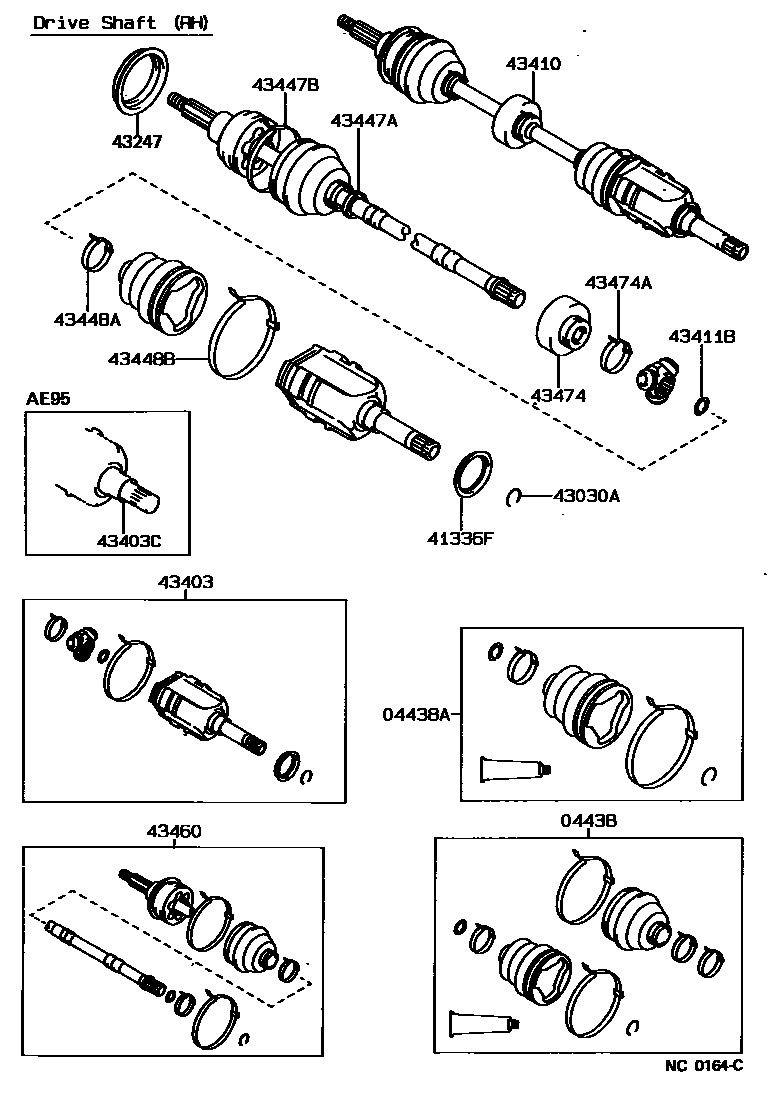 Toyota COROLLA Front Drive Shaft EPC diagram — NC0164C