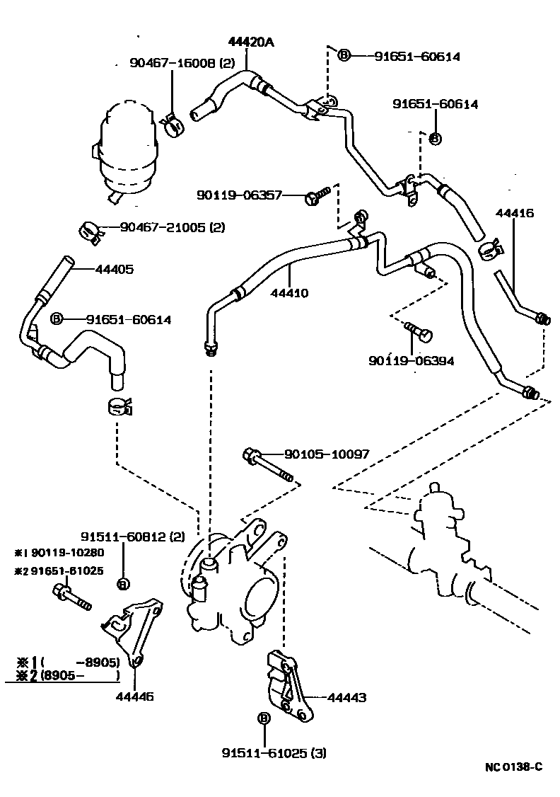 Toyota COROLLA 动力转向配管 EPC diagram — NC0138C