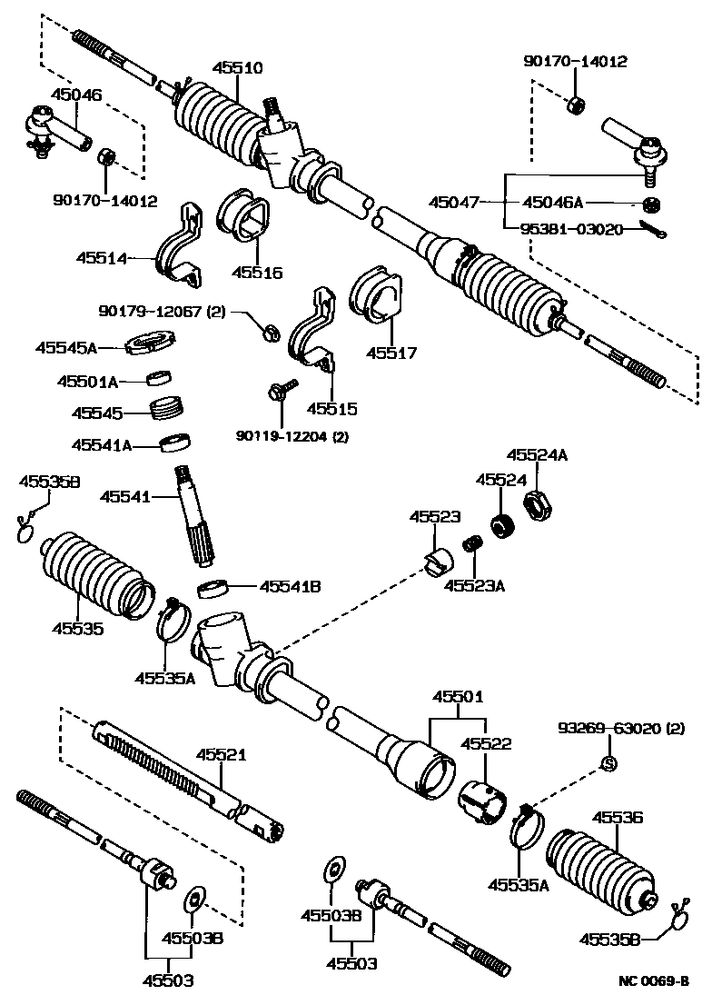 Toyota COROLLA 前转向齿轮和连杆 EPC diagram — NC0069B