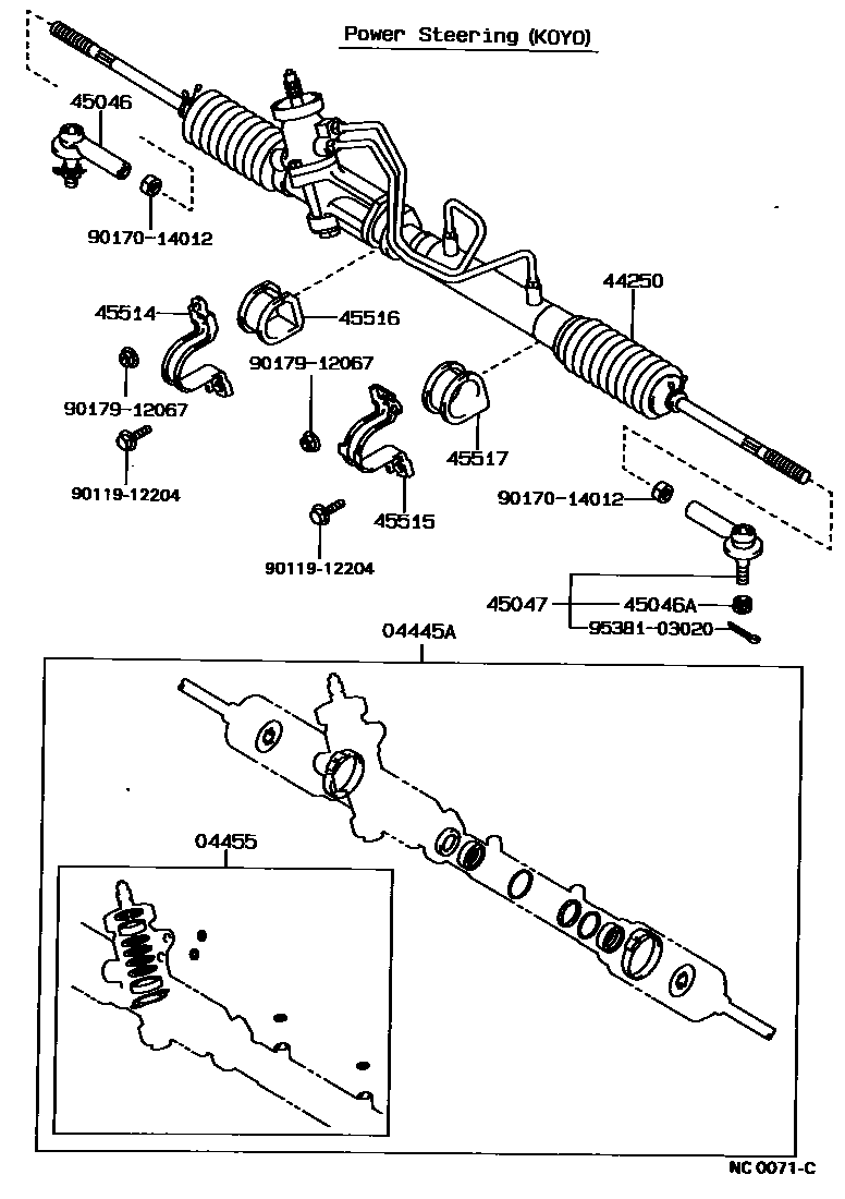 Toyota COROLLA 前转向齿轮和连杆 EPC diagram — NC0071C