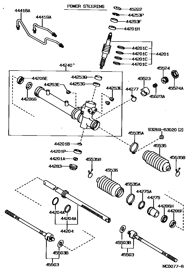 Toyota COROLLA 前转向齿轮和连杆 EPC diagram — NC0077B