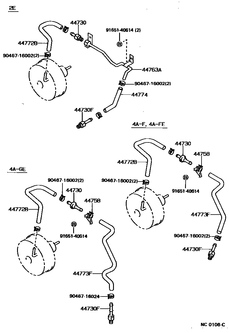 Toyota COROLLA 制动助力器和真空管 EPC diagram — NC0106C