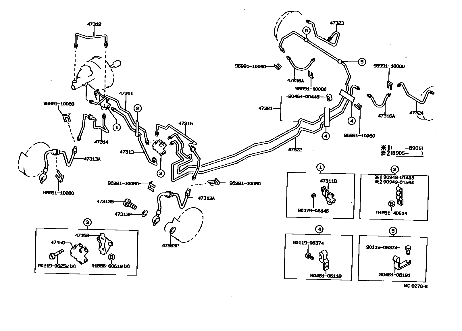 Toyota COROLLA 制动配管和卡箍 EPC diagram — NC0276B