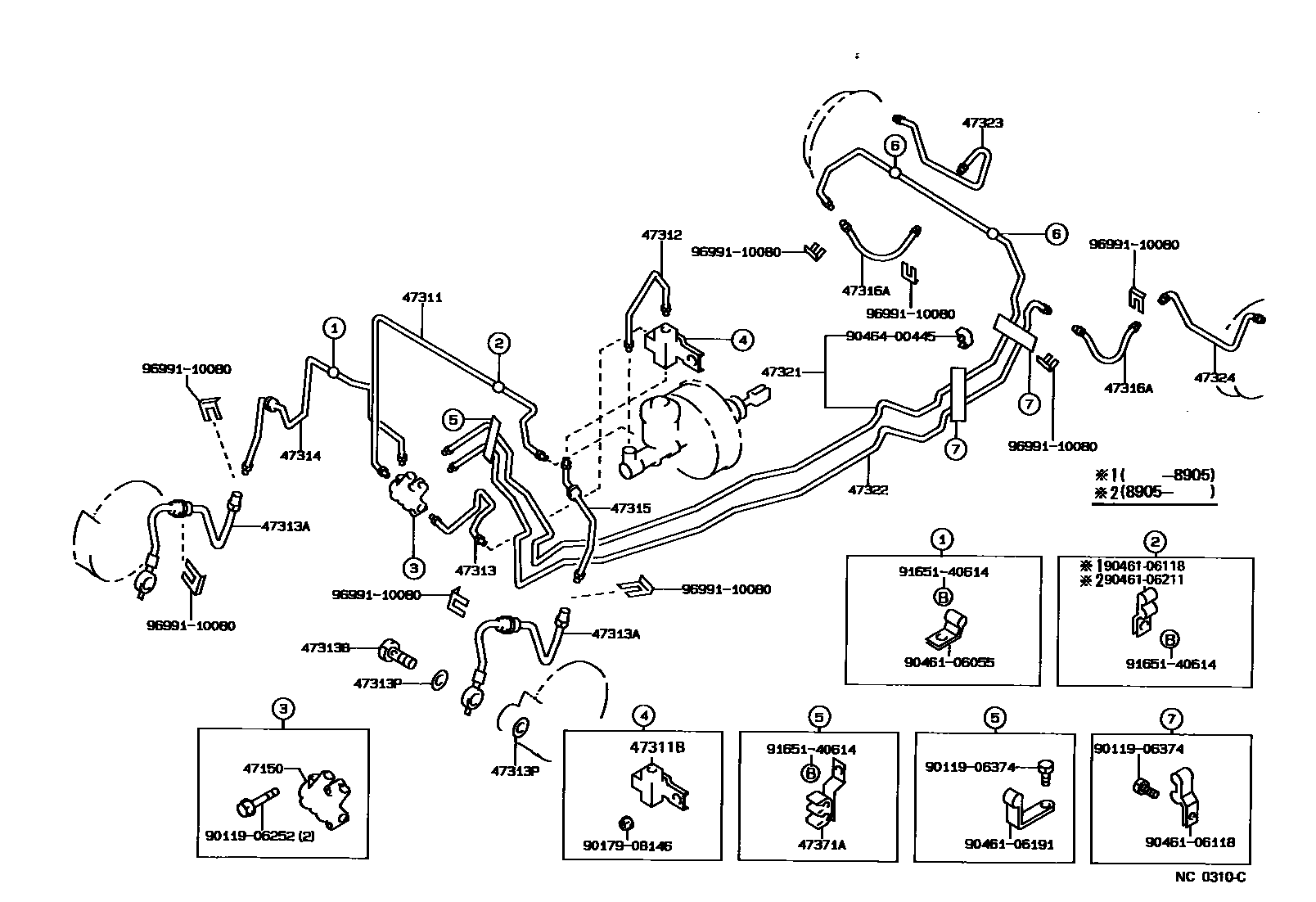 Toyota COROLLA 制动配管和卡箍 EPC diagram — NC0310C