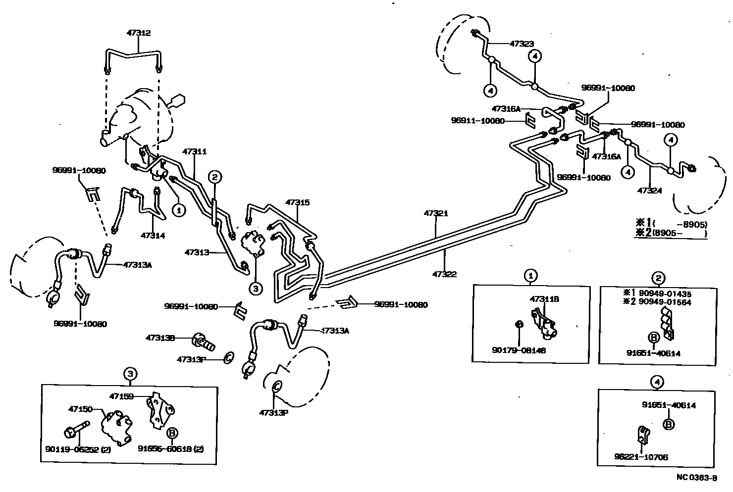 Toyota COROLLA 制动配管和卡箍 EPC diagram — NC0363B
