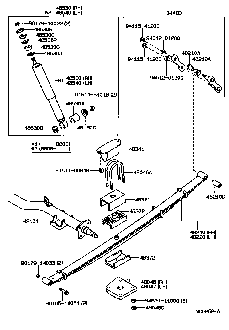 Toyota COROLLA Rear Spring & Shock Absorber EPC diagram — NC0252A