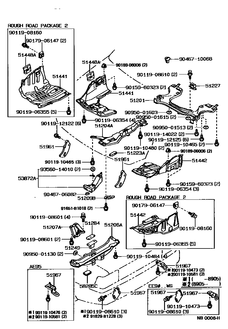 Toyota COROLLA 悬架横梁和发动机底罩 EPC diagram — NB0006H
