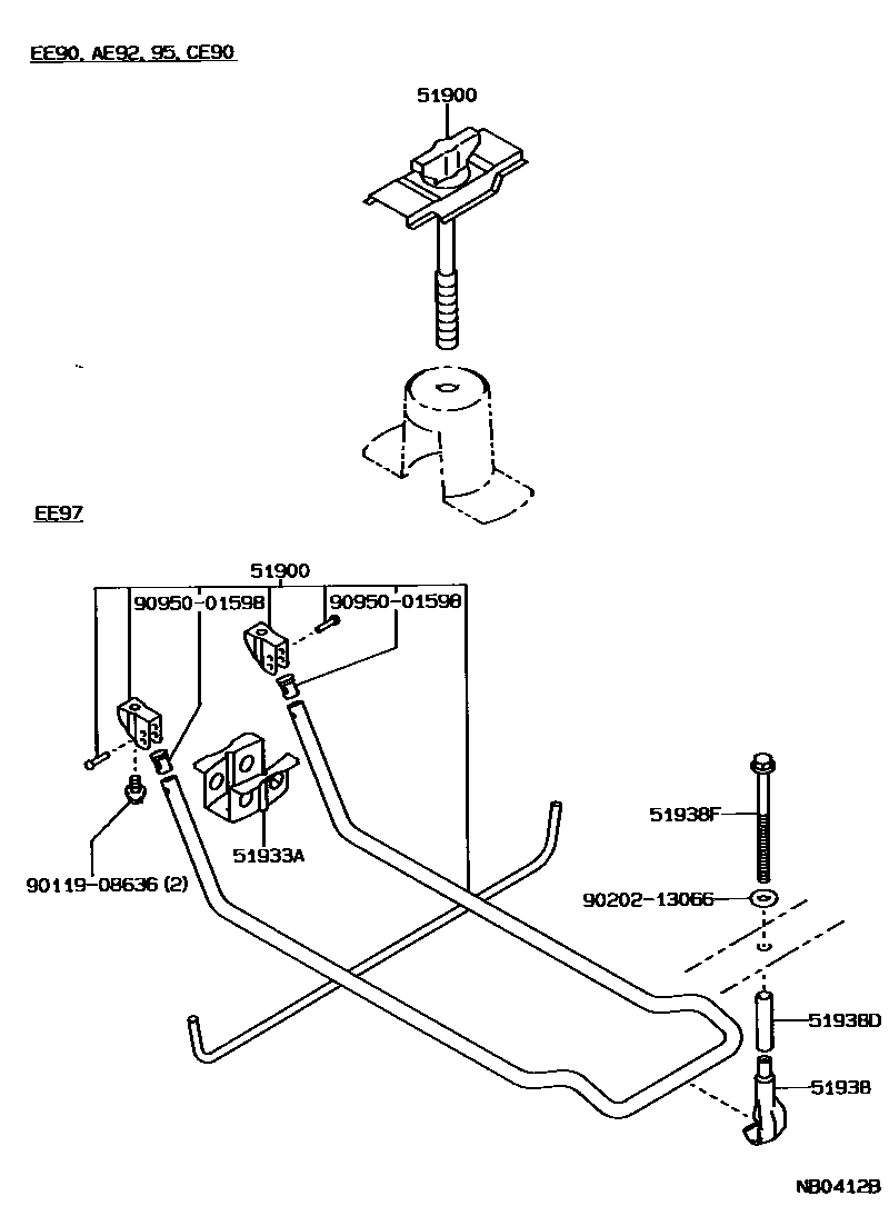 Toyota COROLLA Spare tire rack EPC diagram — NB0412B