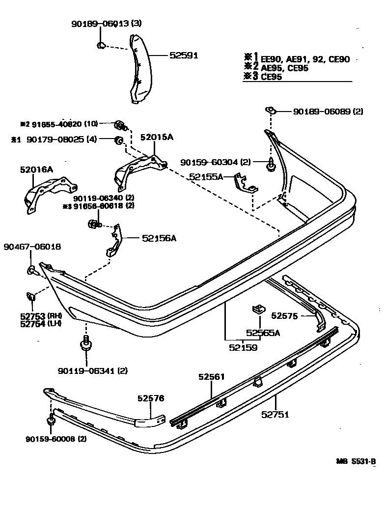 Toyota COROLLA 后保险杠及附件 EPC diagram — MBS531B