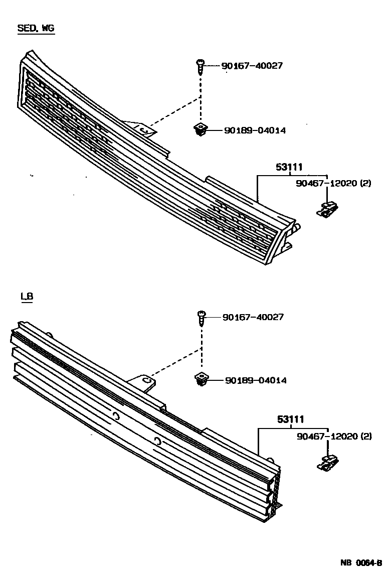 Toyota COROLLA radiator grille EPC diagram — NB0064B