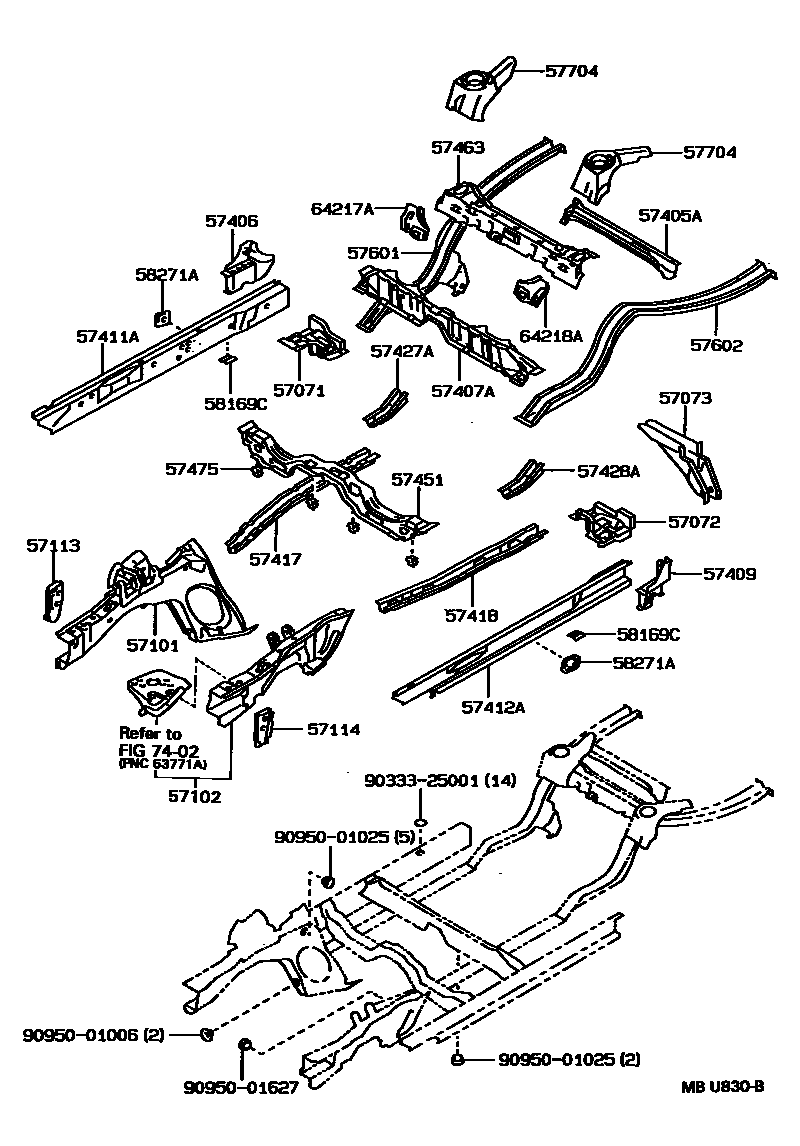 Toyota COROLLA Floor stringers EPC diagram — MBU830B