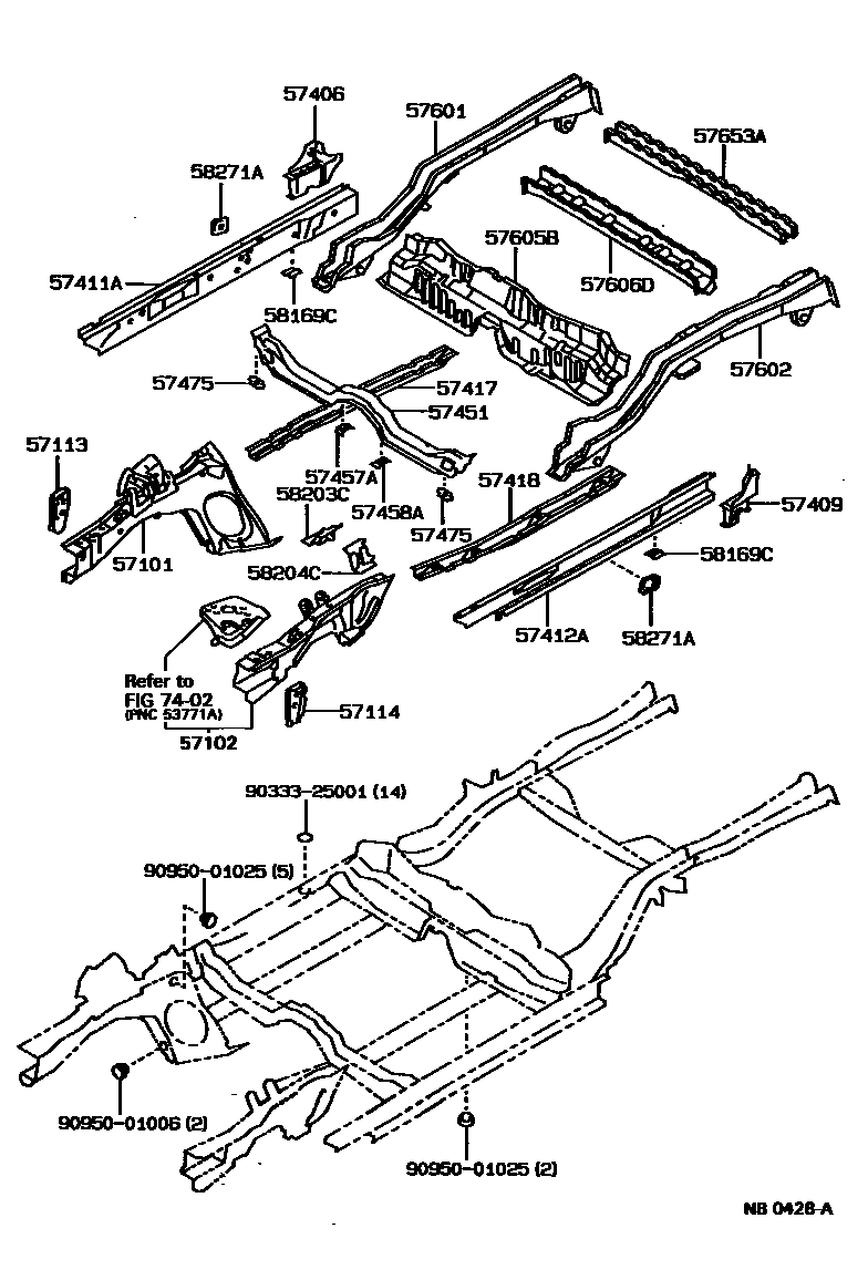 Toyota COROLLA Floor stringers EPC diagram — NB0428A