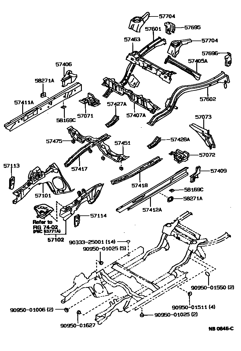 Toyota COROLLA Floor stringers EPC diagram — NB0645C