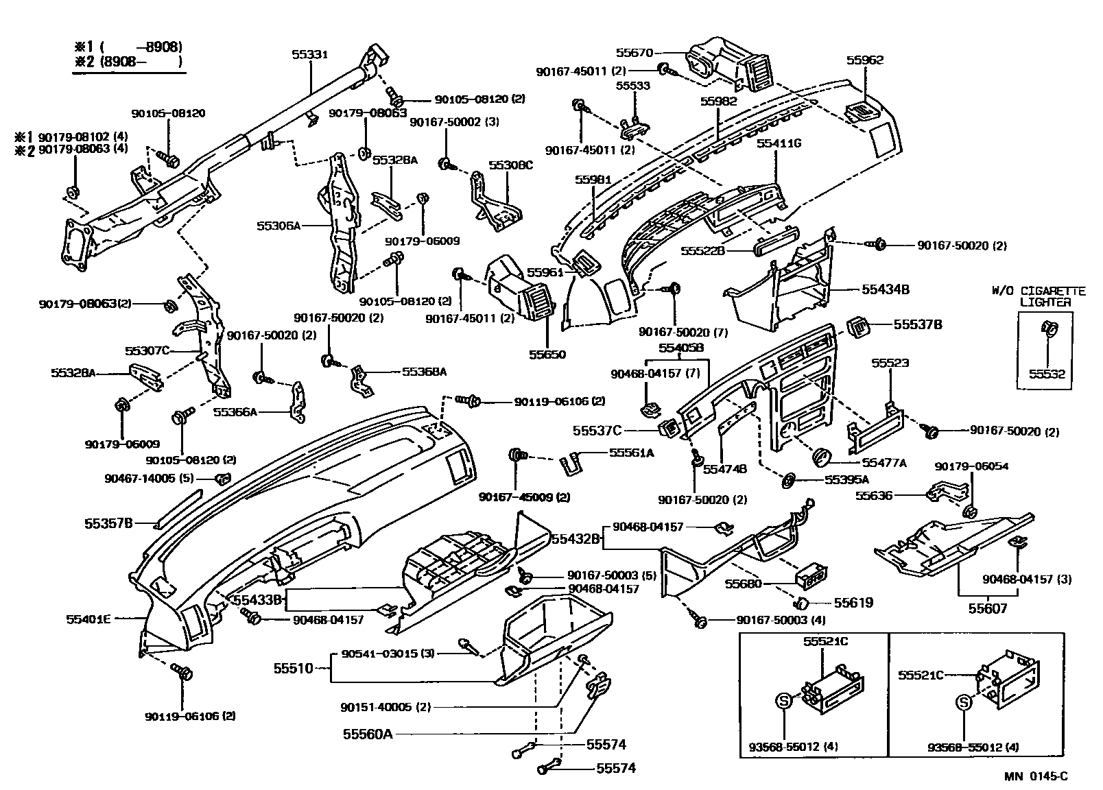 Toyota COROLLA 仪表板和手套箱 EPC diagram — MN0145C