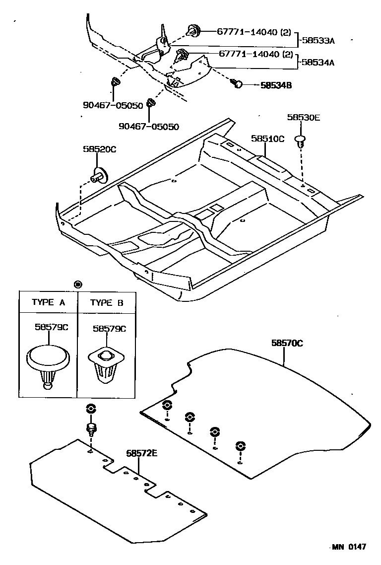 Toyota COROLLA 地板垫和地毯 EPC diagram — MN0147