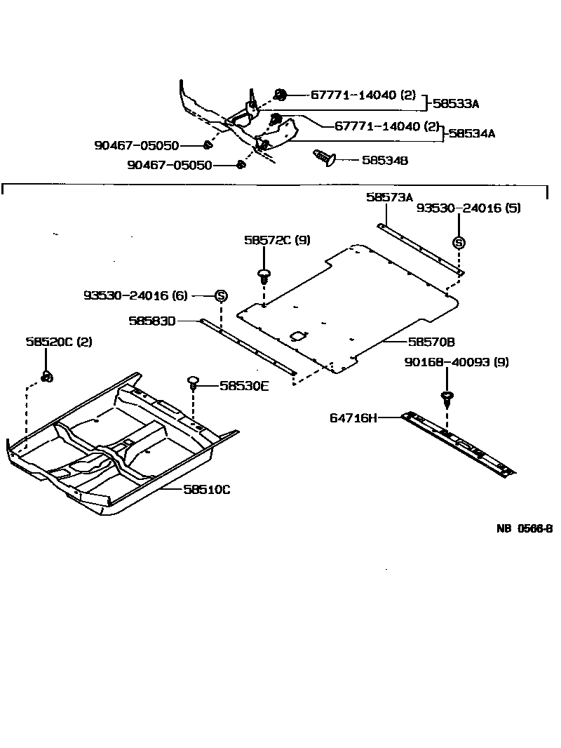 Toyota COROLLA 地板垫和地毯 EPC diagram — NB0566B