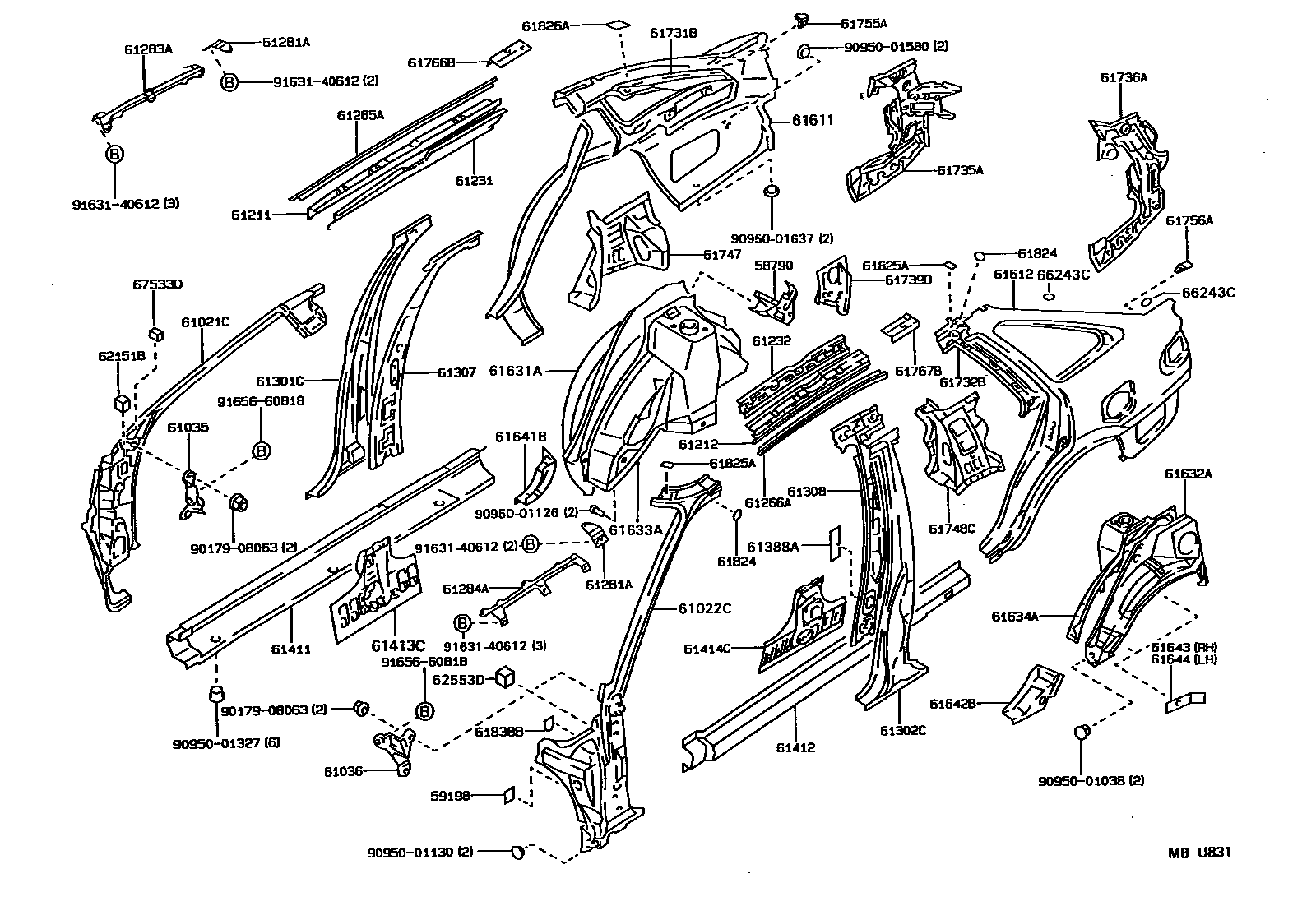 Toyota COROLLA 侧梁 EPC diagram — MBU831