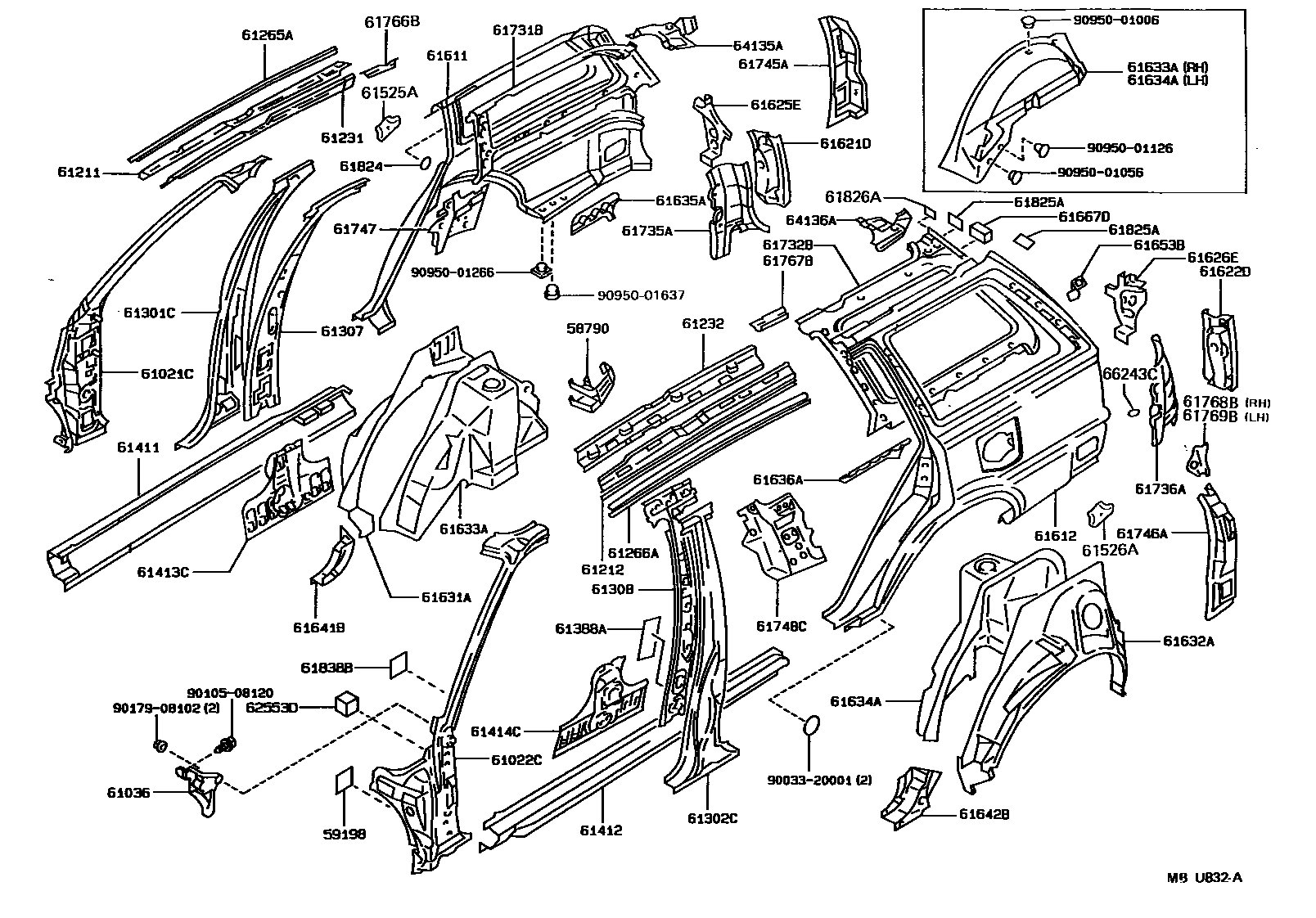 Toyota COROLLA 侧梁 EPC diagram — MBU832A