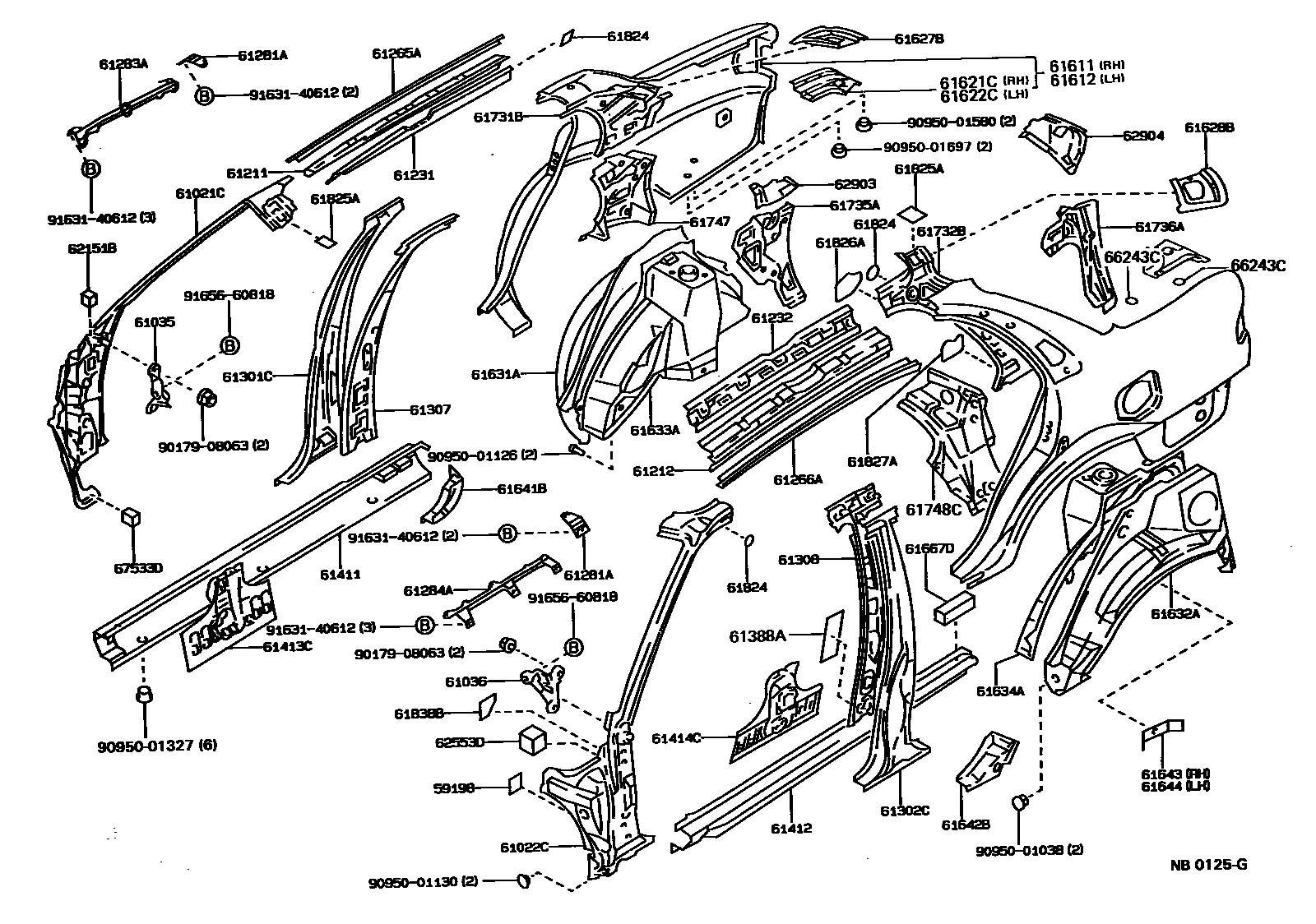 Toyota COROLLA 侧梁 EPC diagram — NB0125G