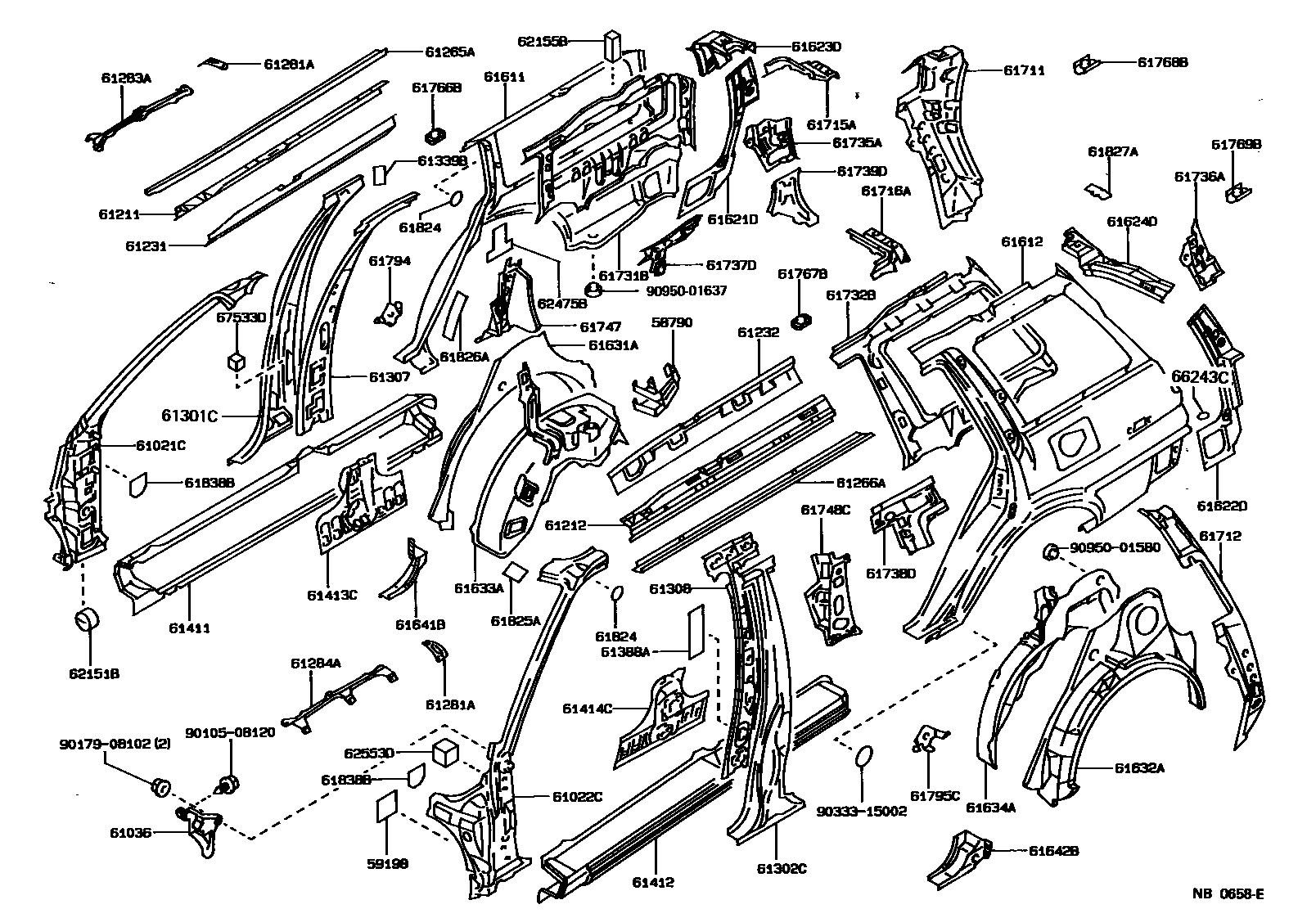 Toyota COROLLA 侧梁 EPC diagram — NB0658E