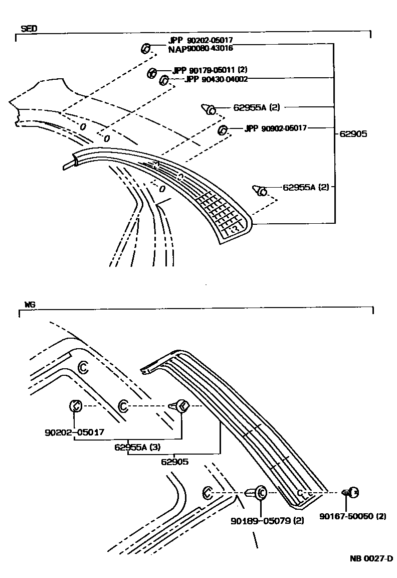 Toyota COROLLA 车侧通风装置 EPC diagram — NB0027D
