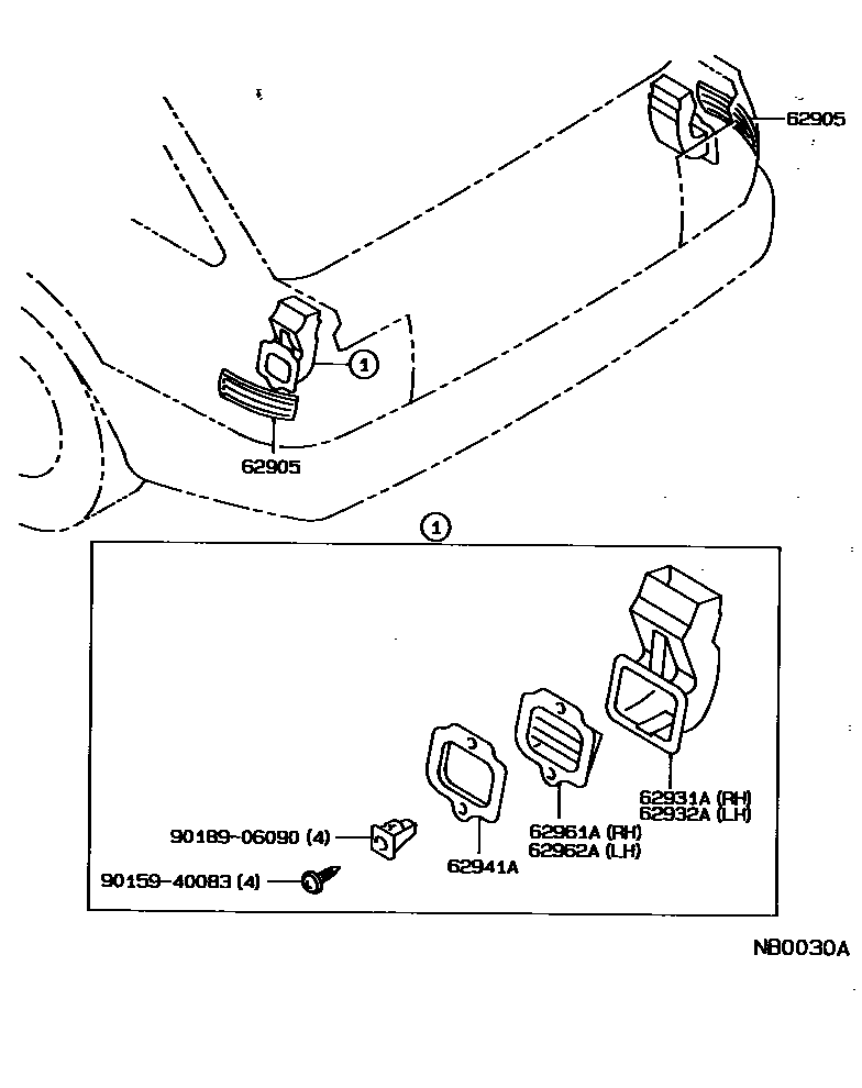 Toyota COROLLA 车侧通风装置 EPC diagram — NB0030A