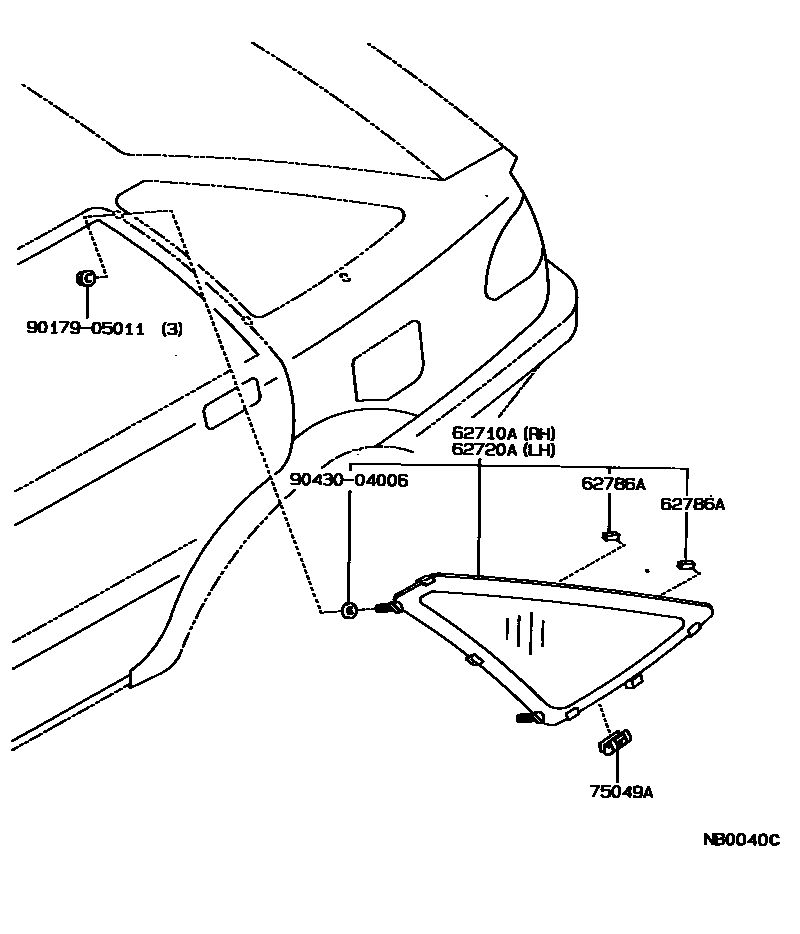 Toyota COROLLA 角窗 EPC diagram — NB0040C