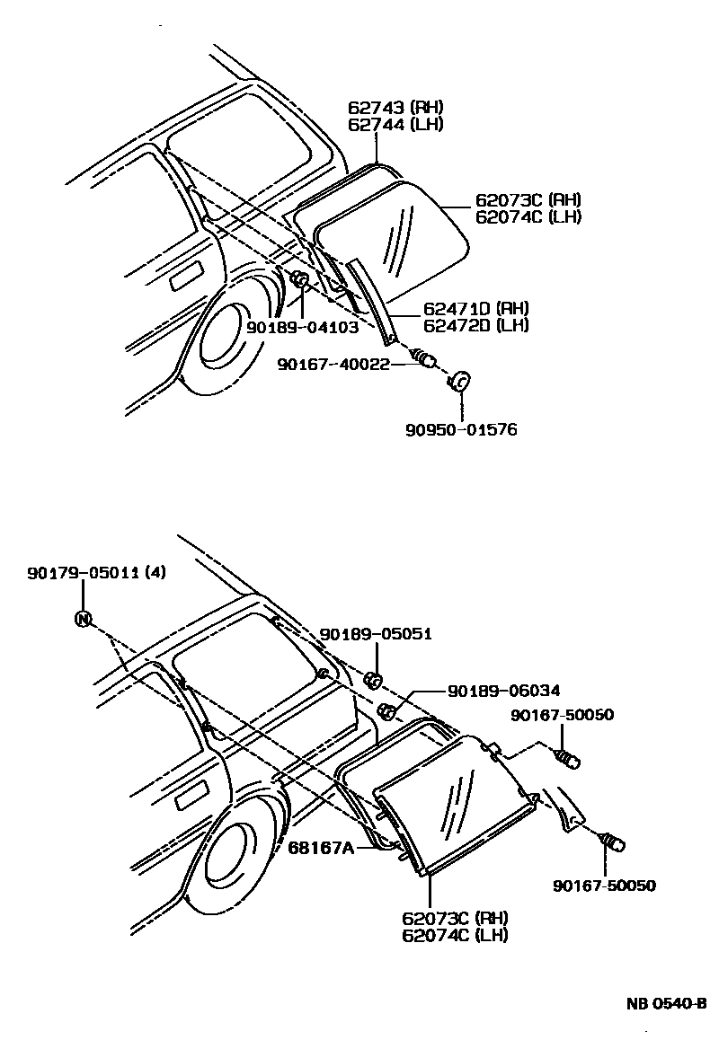 Toyota COROLLA 角窗 EPC diagram — NB0540B
