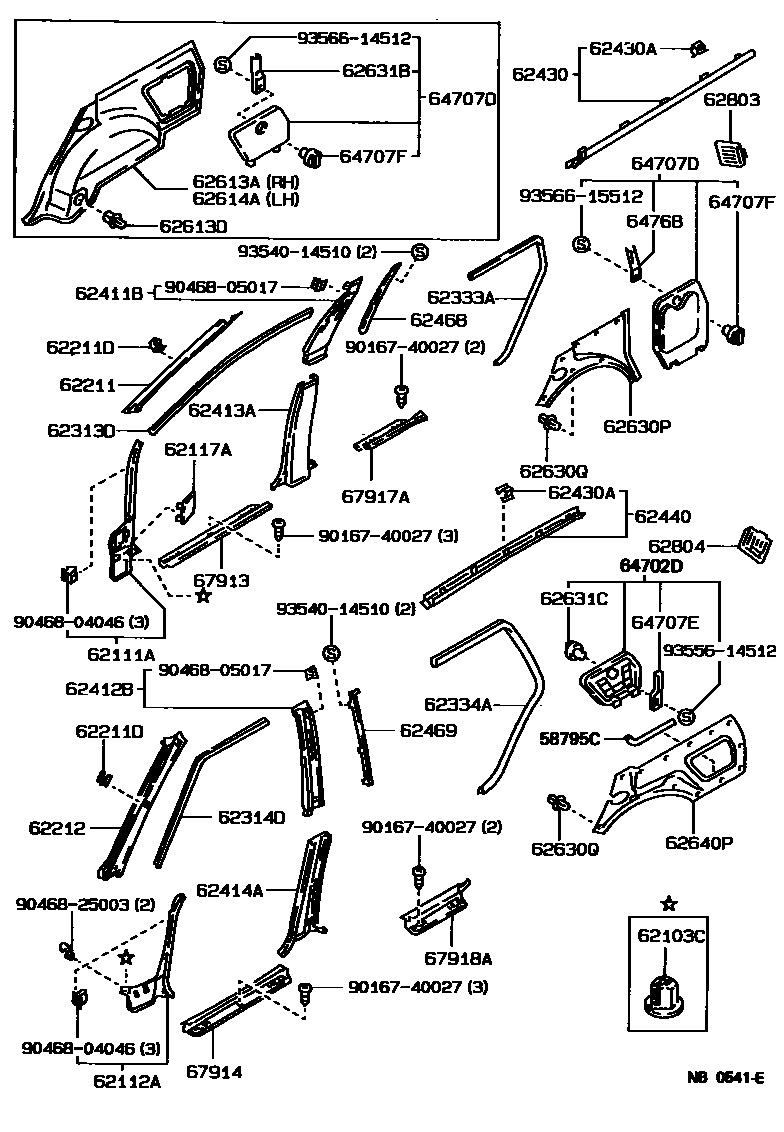 Toyota COROLLA 内饰板和车门防水胶条 EPC diagram — NB0541E
