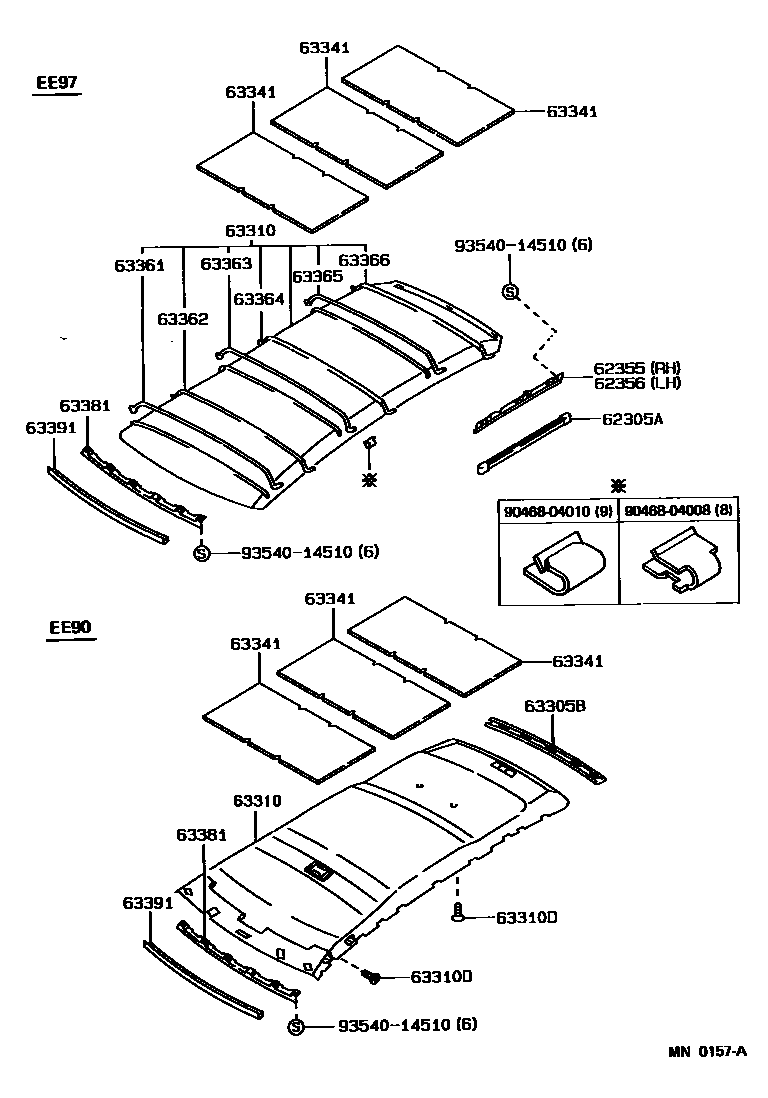 Toyota COROLLA 车顶内衬和消声垫 EPC diagram — MN0157A