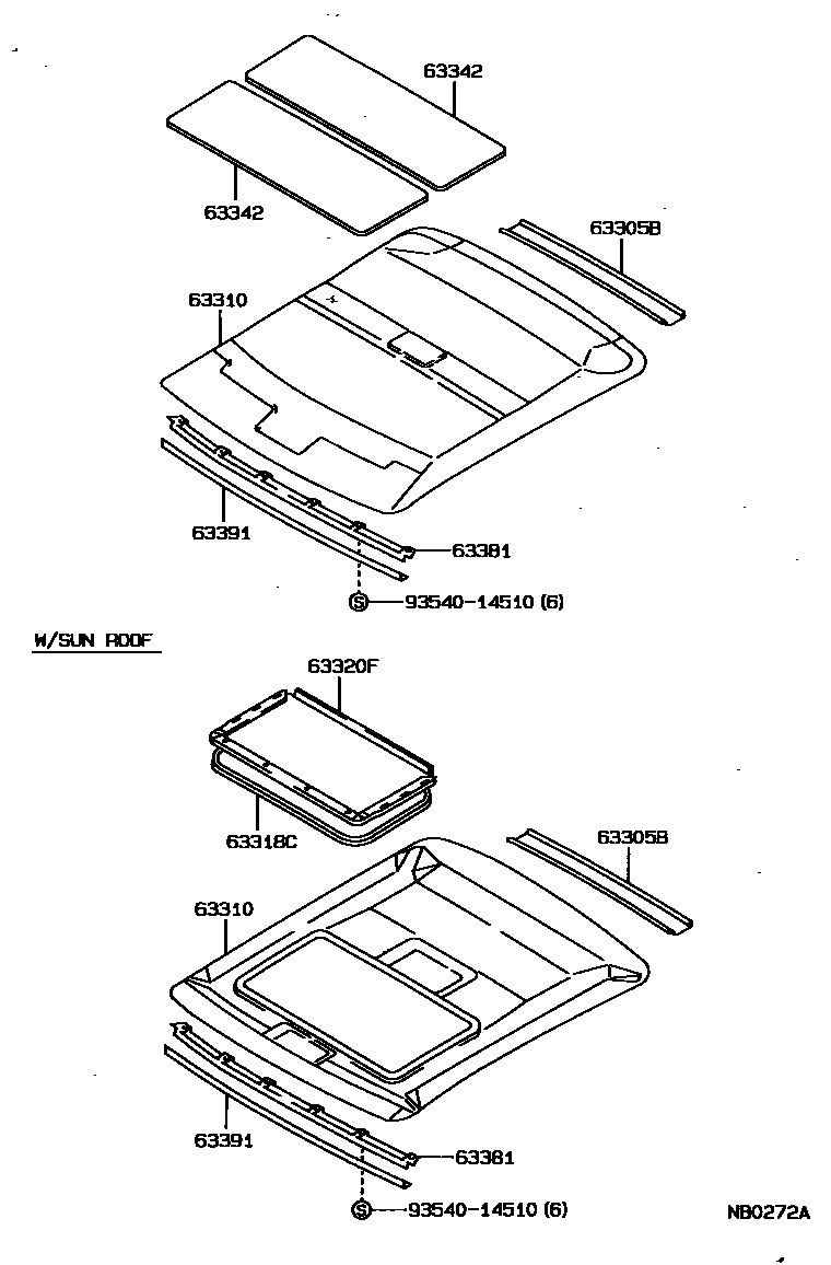 Toyota COROLLA 车顶内衬和消声垫 EPC diagram — NB0272A