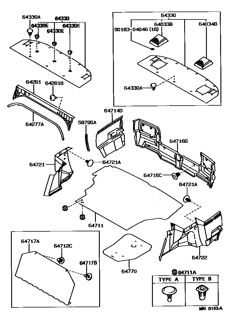 Toyota COROLLA 杂物箱板和行李箱垫 EPC diagram — MN0143A