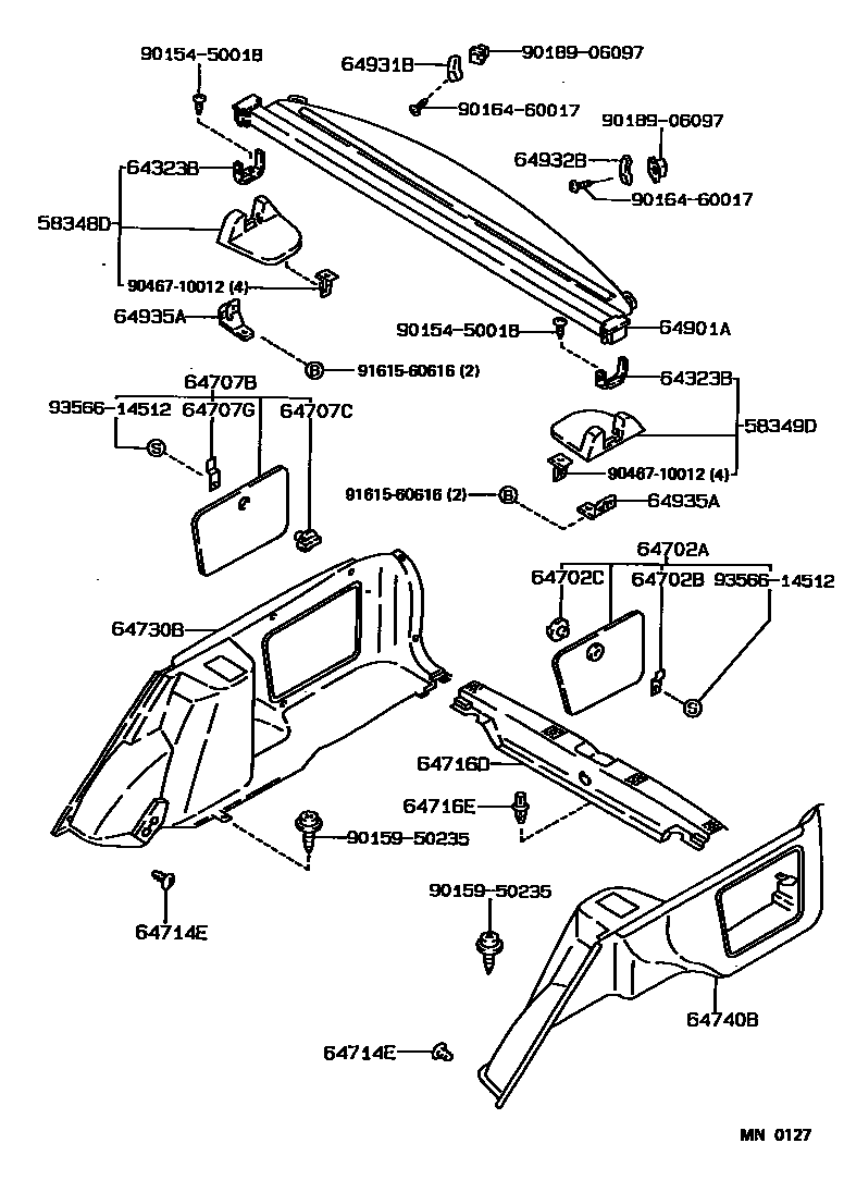 Toyota COROLLA 底板和底板装饰罩 EPC diagram — MN0127