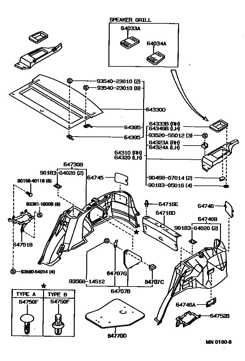 Toyota COROLLA 底板和底板装饰罩 EPC diagram — MN0160B