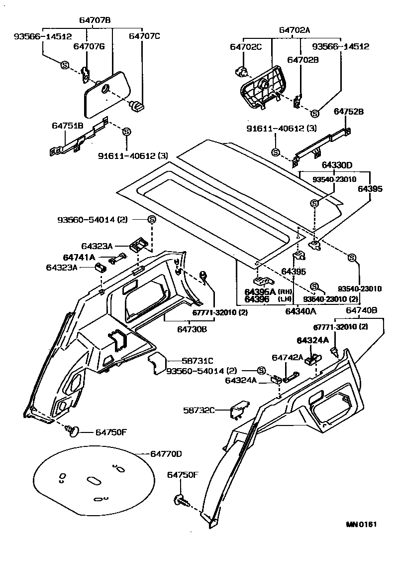 Toyota COROLLA 底板和底板装饰罩 EPC diagram — MN0161