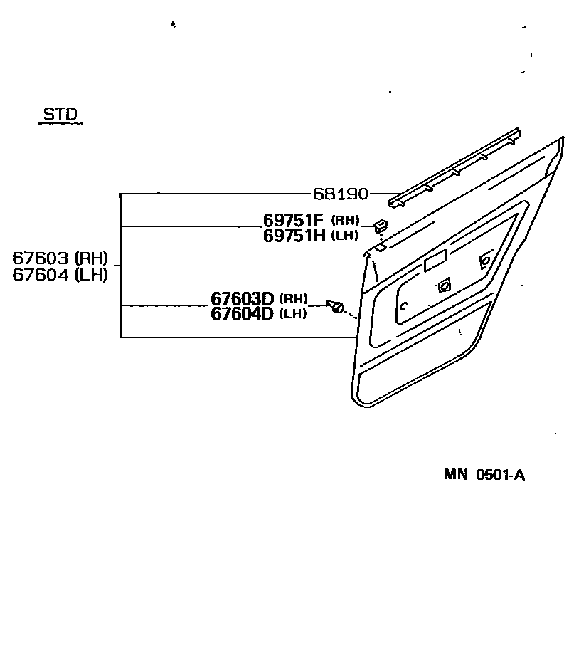 Toyota COROLLA 后门板和后门玻璃 EPC diagram — MN0501A