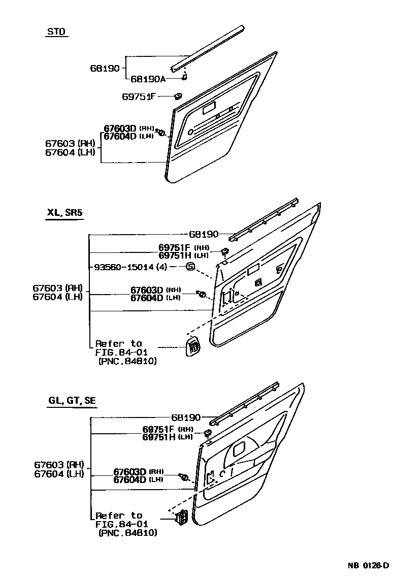 Toyota COROLLA 后门板和后门玻璃 EPC diagram — NB0126D
