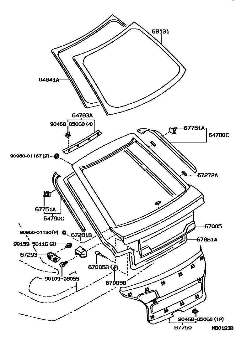 Toyota COROLLA 背门板和背门玻璃 EPC diagram — NB0193B