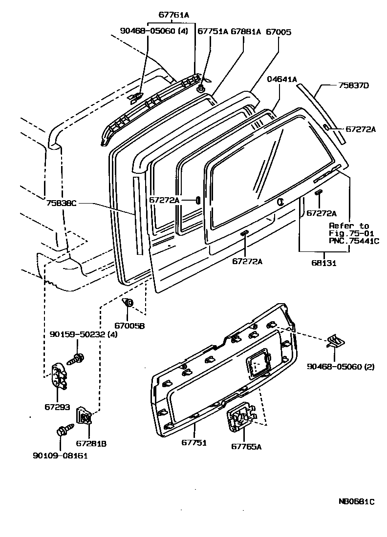 Toyota COROLLA 背门板和背门玻璃 EPC diagram — NB0681C