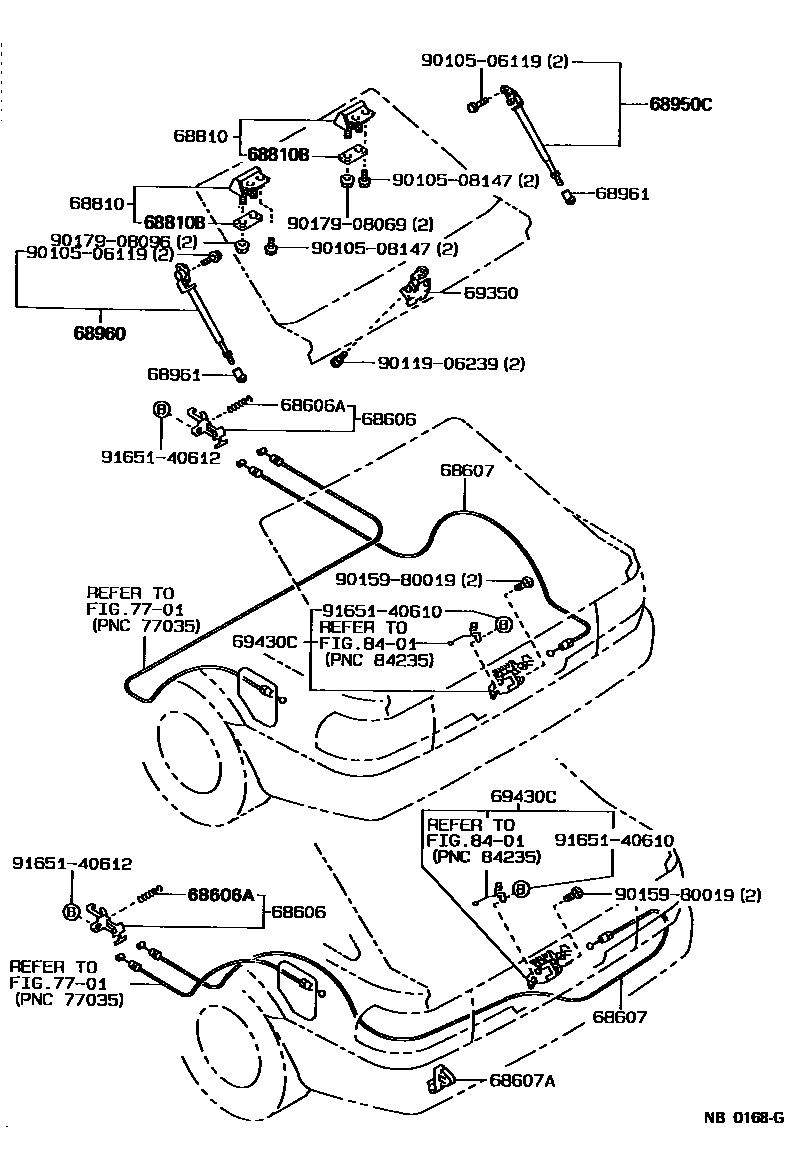 Toyota COROLLA 背门锁和背门把手 EPC diagram — NB0168G
