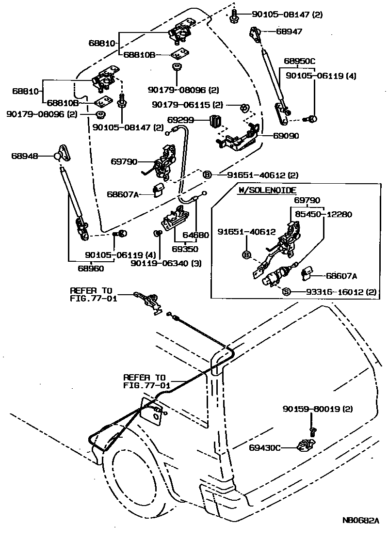 Toyota COROLLA 背门锁和背门把手 EPC diagram — NB0682A